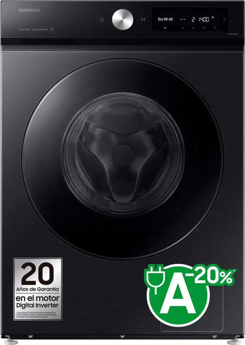 Samsung Lavatrice 9 kg Classe A Centrifuga 1400 Giri Profondità 60 cm Inverter Funzione Vapore Wi-Fi colore Nero - WW90DB7U94GBU3